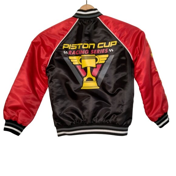 Disney Parks Cars Movie Lightning McQueen Satin Bomber Jacket Youth 5/6 Racing - Picture 2 of 16